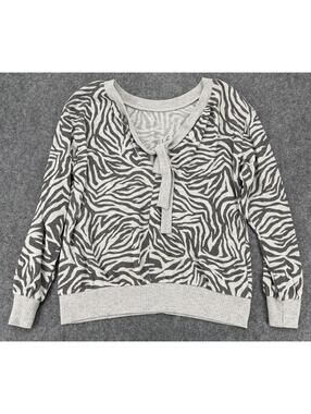 1STATE Zebra Print Tie Neck Sweater Relaxed Fit Small Knit